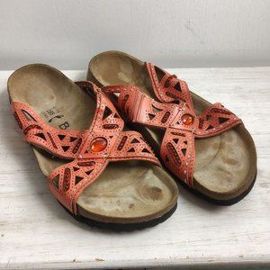 Birkenstock Betula Joyce Beaded Cross Strap Leather Sandals in Orange Size 10